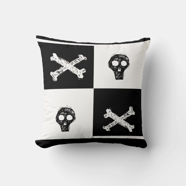 Coussin motif de tableau de contrôle noir et blanc (Recto)