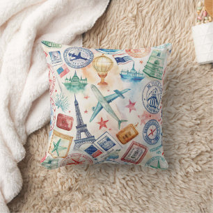 Coussin Motif de tampon de voyage du monde vintage (3)