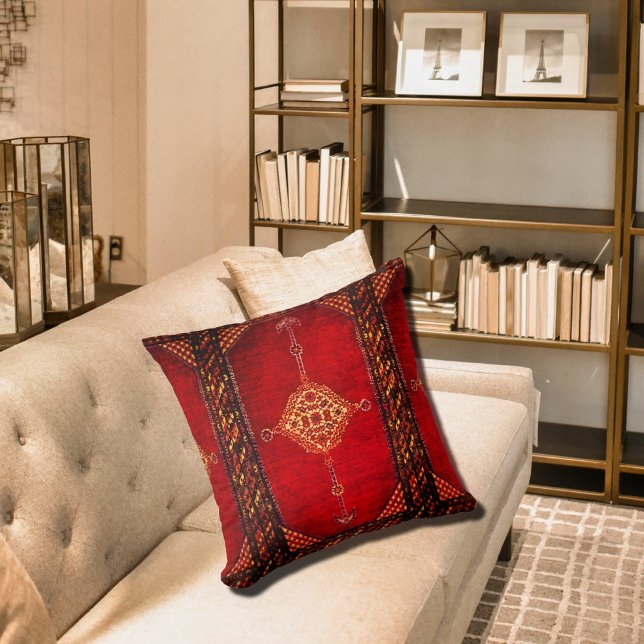 Coussin Motif de tapis persan en rouge foncé (Créateur téléchargé)