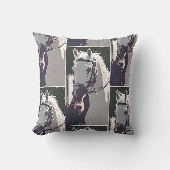 Coussin Motif de tête de cheval blanc stylisé (Recto)