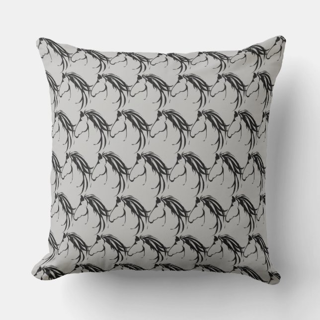 Coussin Motif de tête de cheval classique gris noir (Recto)