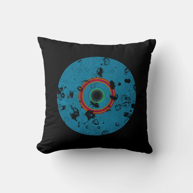 Coussin Motif de texture bleu Multicolor Vinyl Disk (Recto)
