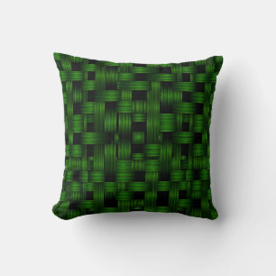 Coussin Motif de texture de panier tressé vert émeraude