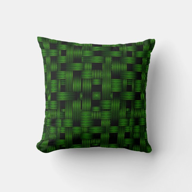 Coussin Motif de texture de panier tressé vert émeraude (Recto)