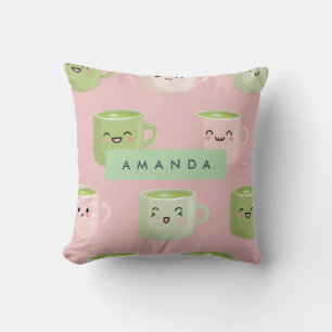 Coussin Motif de thé Pastel Kawaii Matcha personnalisé