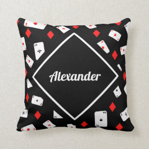 Coussin Motif de thème moderne Red & Black Poker Nom perso