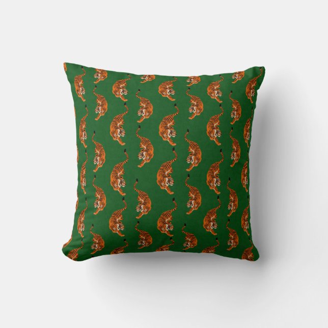 Coussin Motif de tigre avec fond vert (Recto)