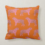 Coussin Motif de tigre mignon en rose et orange vif<br><div class="desc">OEuvre motif tendance et colorée d'un tigre rayé safari en rose et orange. Un cadeau cool pour les amateurs de design minimaliste simple qui sont aussi fans de tigres.</div>