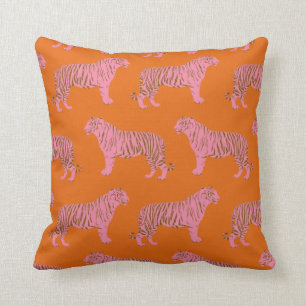Coussin Motif de tigre mignon en rose et orange vif
