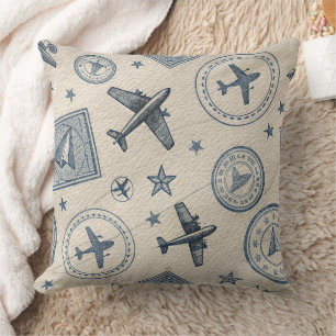Coussin Motif de timbre de passeport d'aviation vintage