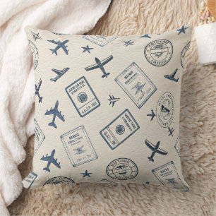 Coussin Motif de timbre de passeport d'aviation vintage (2