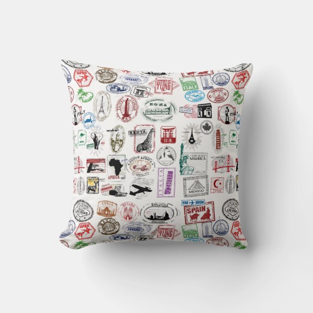 Coussin Motif de timbres de voyage (Recto)