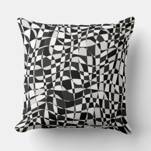 Coussin Motif de tissage à carreaux noir et blanc