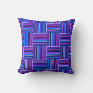 Coussin Motif de tissage à rayures bleues et violettes