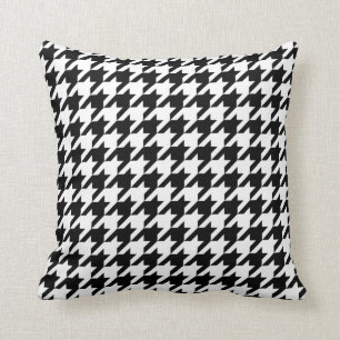 Coussin Motif de tissage de rétro pied-de-poule blanc noir