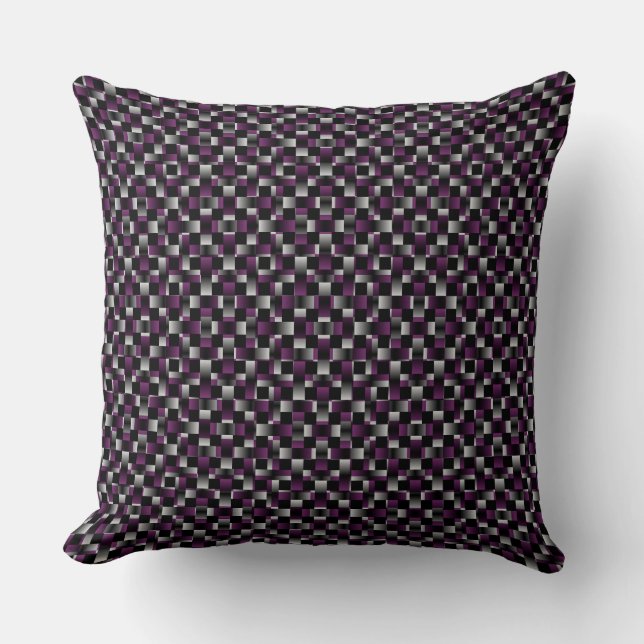 Coussin Motif de tissage noir blanc framboise (Recto)