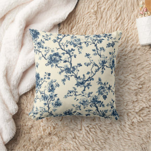 Coussin Motif de toile florale vintage bleu (2)