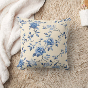 Coussin Motif de toile florale vintage bleu (6)