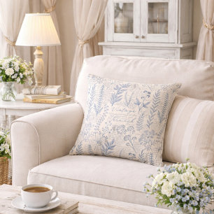 Coussin Motif de toile française de fleur sauvage bleue vi