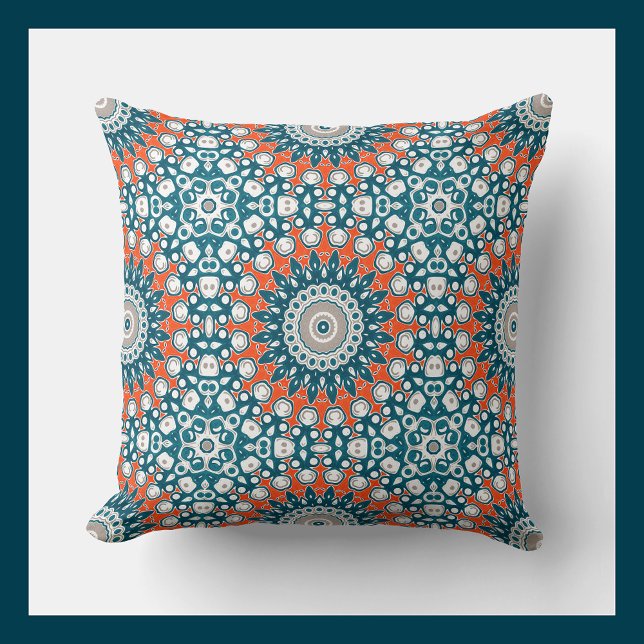 Coussin Motif de totem géométrique Mandala Turquoise orang (Créateur téléchargé)