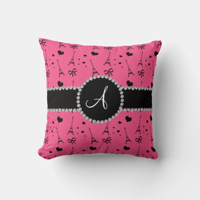 Coussin motif de tour à aiffle rose monogramme (Recto)