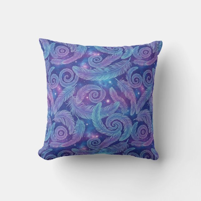 Coussin Motif de tourbillon de plume sarcelle-violet cosmi (Recto)