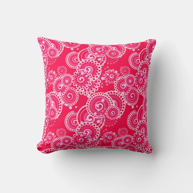 Coussin Motif de tourbillon fractal, rose fuchsia et blanc (Recto)