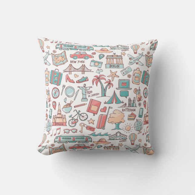 Coussin Motif de touristes en pastel (Recto)