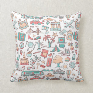 Coussin Motif de touristes en pastel