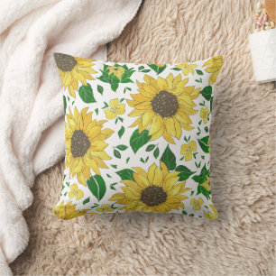 Coussin Motif de tournesol à l'aquarelle
