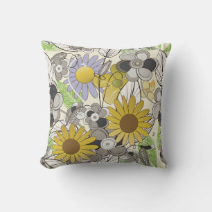 Coussin Motif de tournesol et de papillon à main mignonne