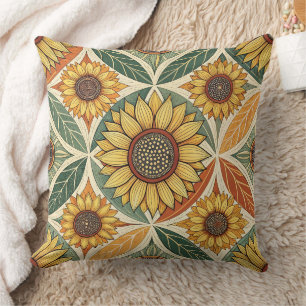 Coussin Motif de tournesol et feuille   Découpe inspirée d