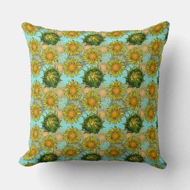 Coussin Motif de tournesol jaune avec feuillage et bourgeo (Recto)