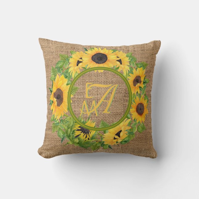 Coussin Motif de tournesols monogrammés décoratifs (Recto)