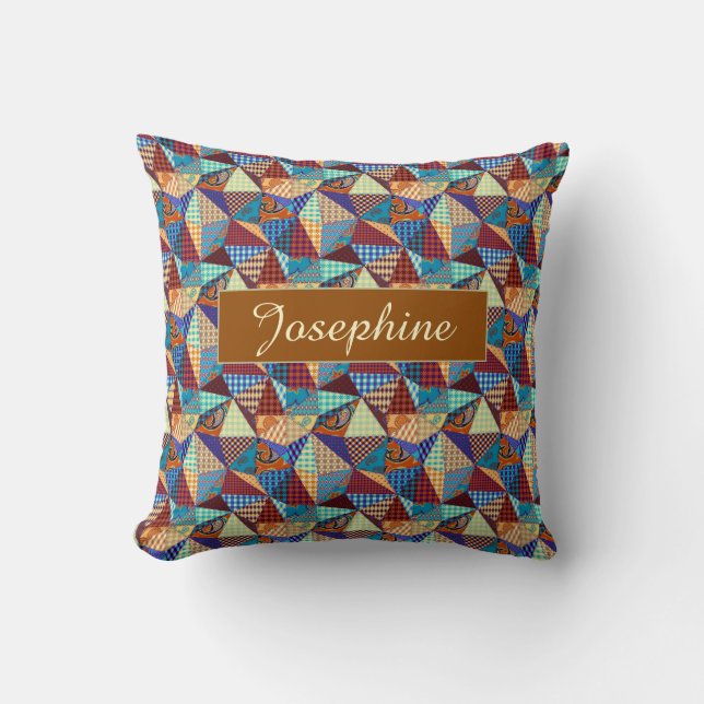 Coussin Motif de tracé Carré triangulaire géométrique  ble (Recto)