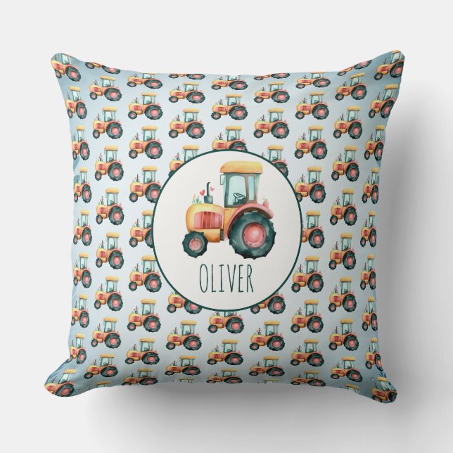 Coussin Motif de tracteur jaune mignon personnalisé (Recto)