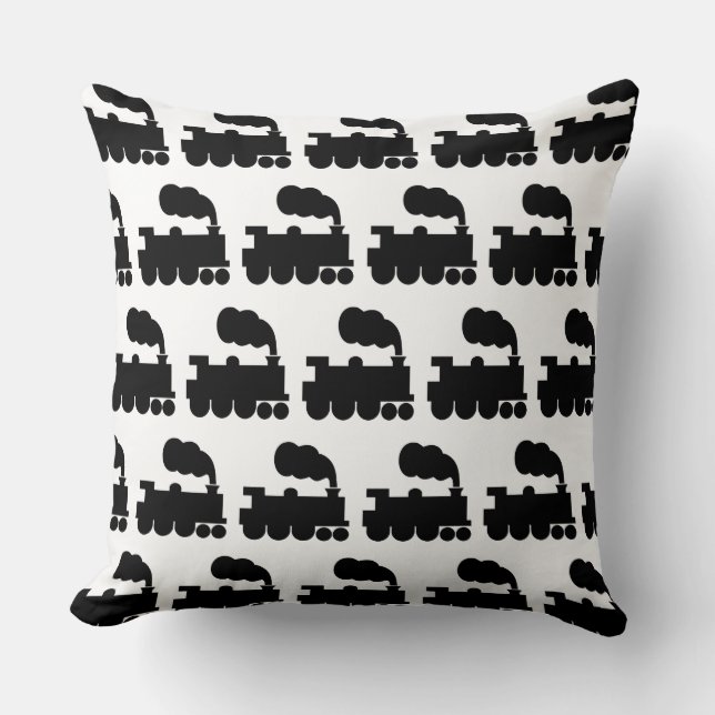 Coussin Motif de train à vapeur - Noir sur Blanc (Recto)