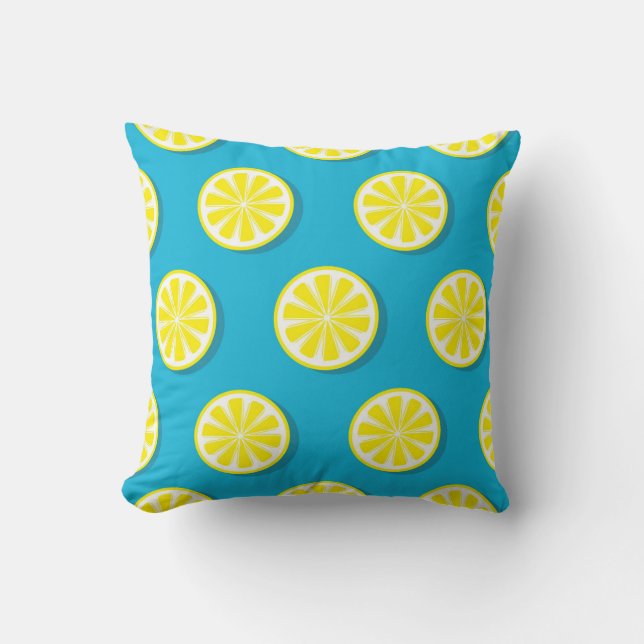 Coussin Motif de tranche de citron sur bleu réversible (Recto)