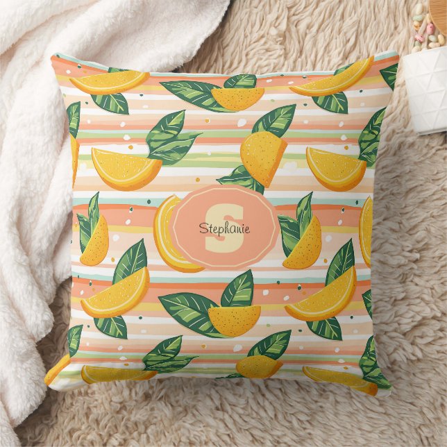 Coussin Motif de tranche orange avec Feuilles verts sur Pa (Couverture)