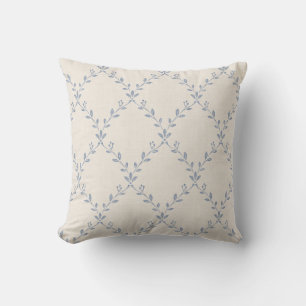 Coussin Motif de treillis floral bleu atténué en impressio
