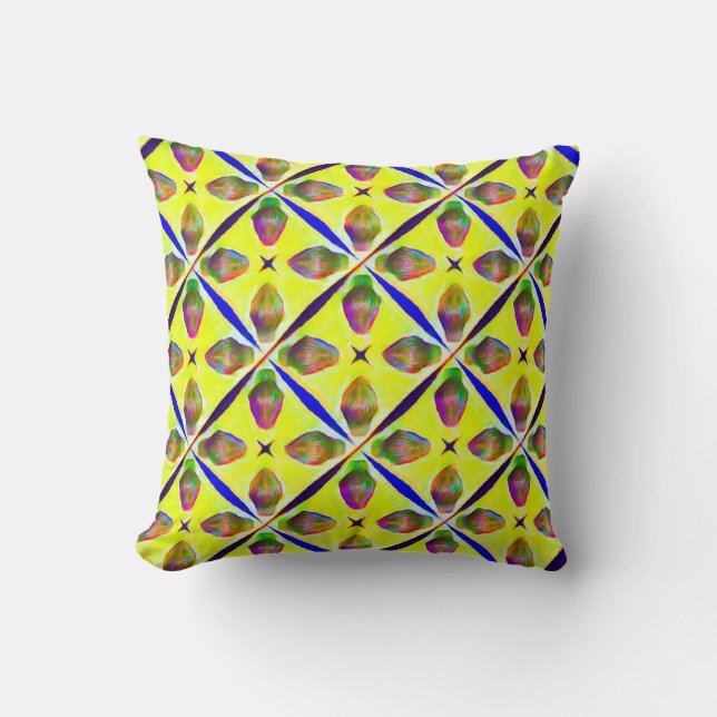 Coussin Motif de treillis floral frais jaune/bleu (Recto)