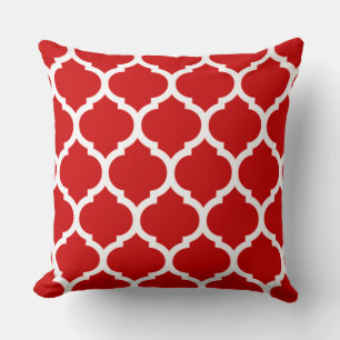 Coussin Motif de treillis marocain à quatre feuilles rouge