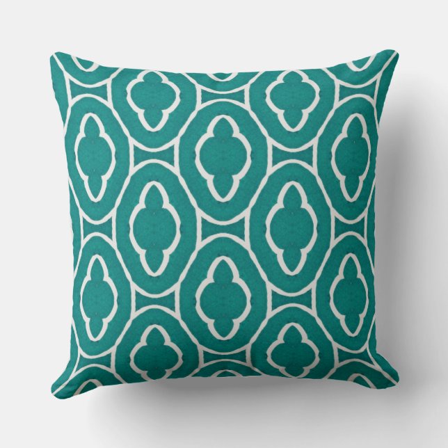 Coussin Motif de treillis marocain sarcelle (Verso)