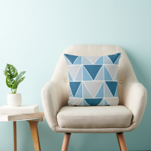 Coussin Motif de triangles géométriques gris bleu