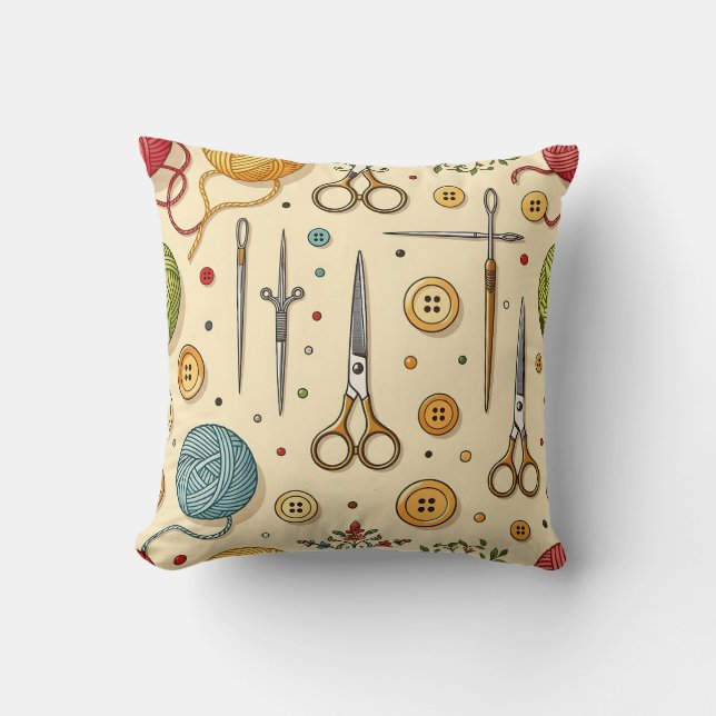 Coussin Motif de tricot crochet outils de couture (Recto)