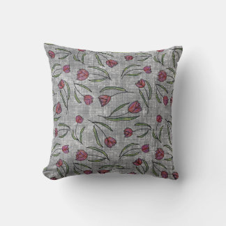 Coussin Motif de tulipe en lin français rustique : Élégant