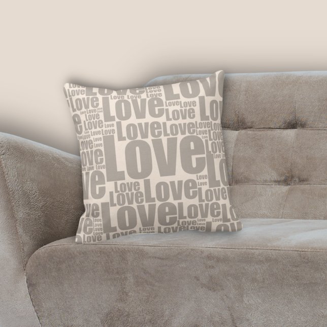 Coussin Motif de typographie moderne blanche et grise (Modern White & Grey Love Typography Pattern Throw Pillow)