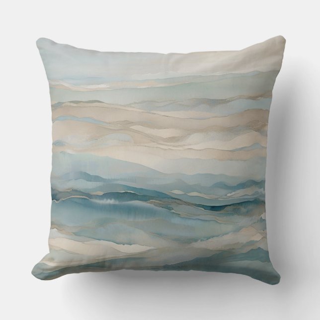 Coussin Motif de vague abstrait bleu aqua beige sarcelle c (Recto)
