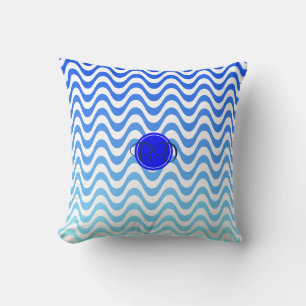 Coussin Motif de vague bleu monogramme