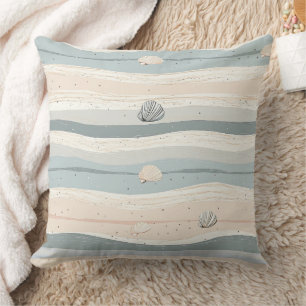 Coussin Motif de vague de coquillage côtier boho